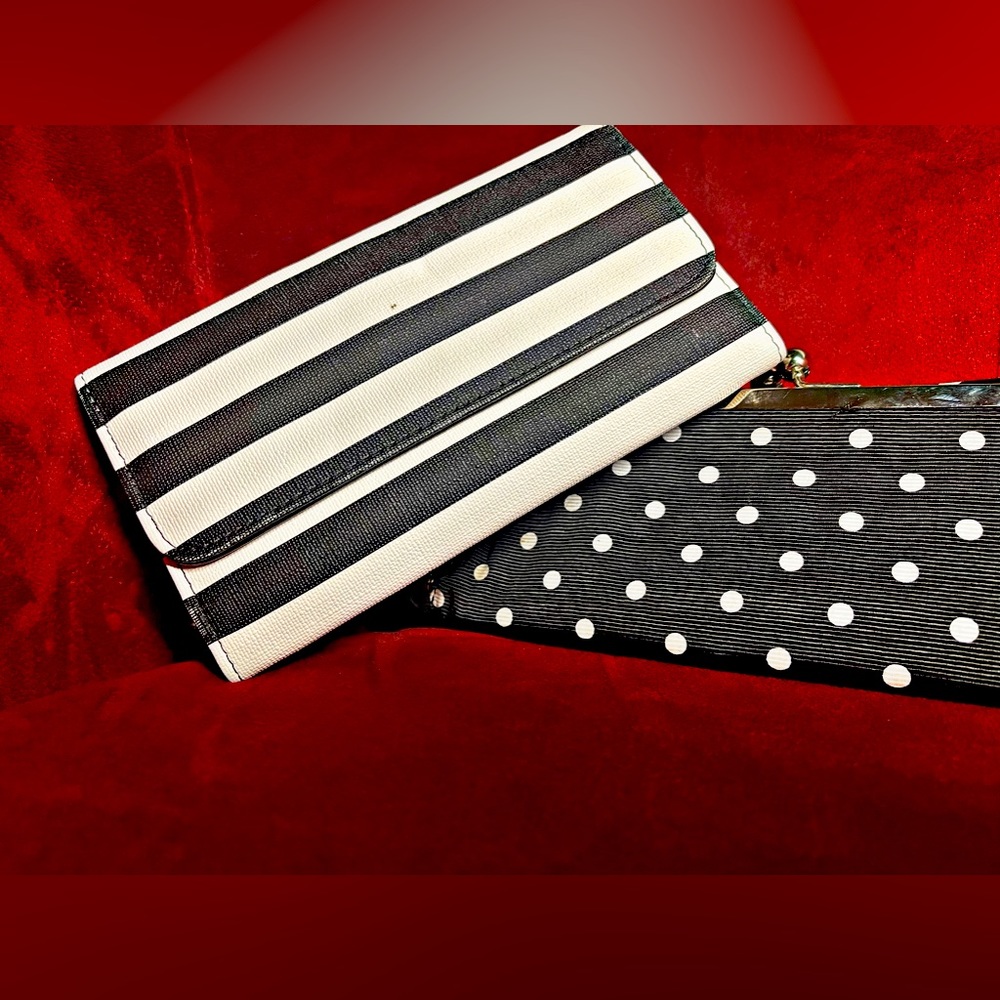 New : Black and white striped and polka dot Continental Wallets